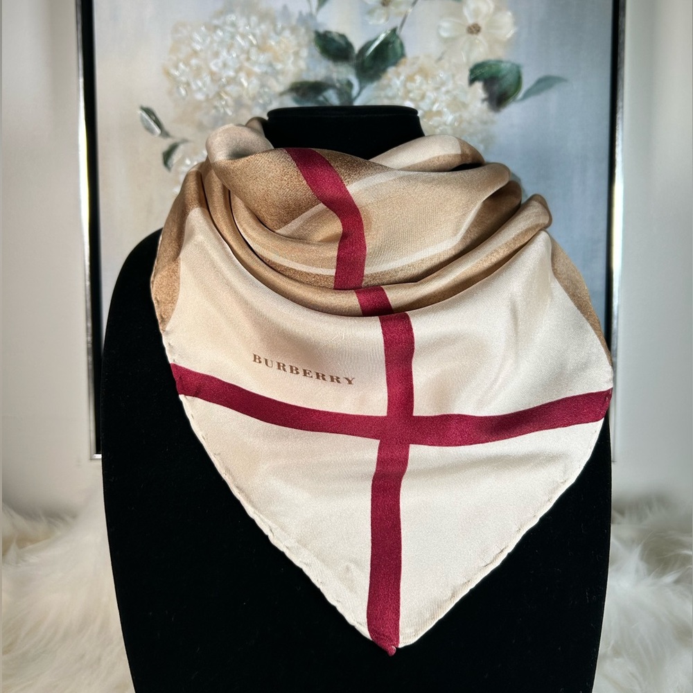 Authentic Burberry 100% silk scarf, square 
34.34”